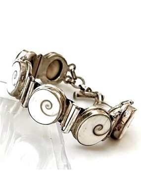 Vintage Pat Malin, Sterling Silver Operculum Shiva (Swirl) Shell Link Bracelet